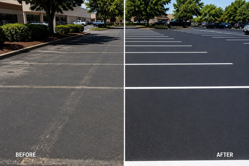 Before and after parking lot restriping in Scranton, PA