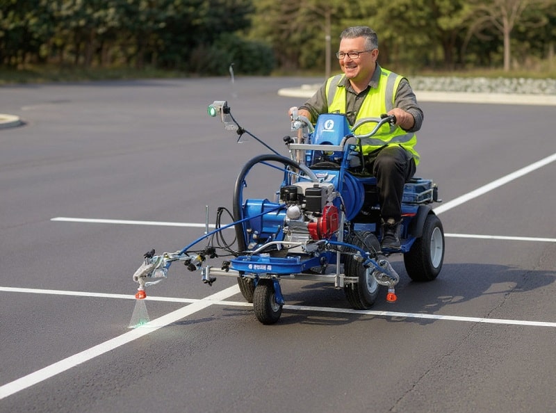 R.N. Fitch technician striping a Scranton parking lot